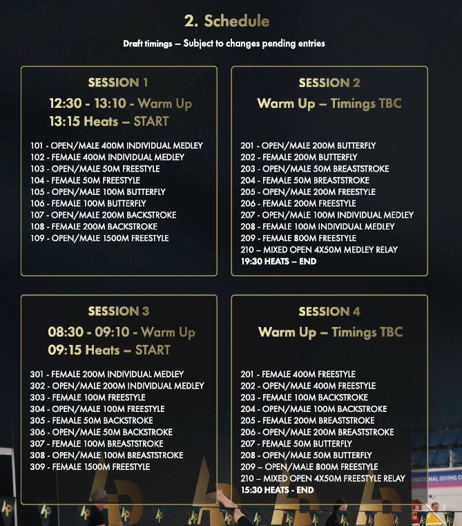 Table showing schedule of events for AP Race